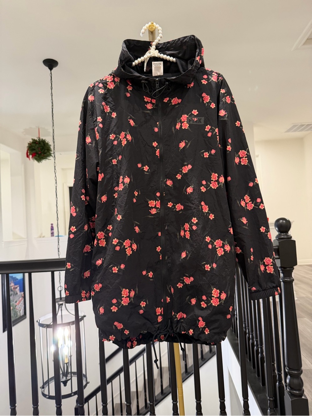 PINK Victoria's Secret Black Floral Anorak Jacket